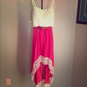 Pink and white spaghetti strap high low dress